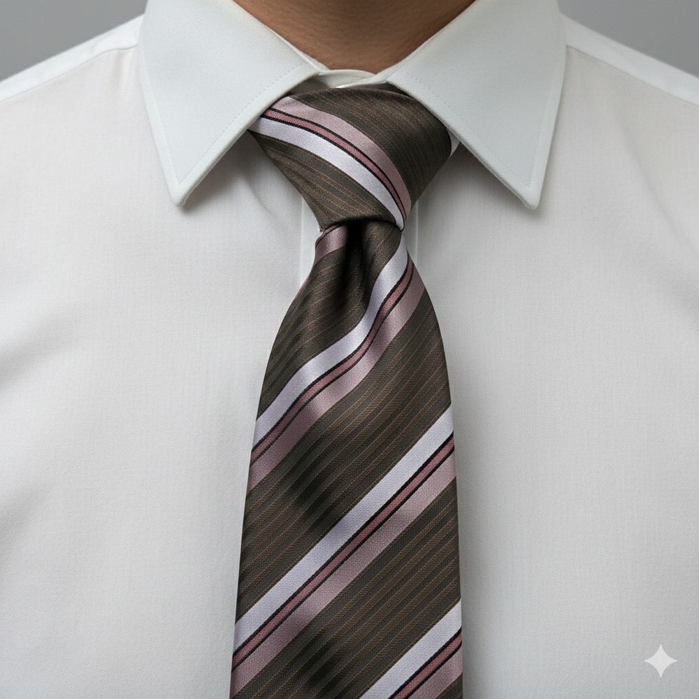 Ermenegildo Zegna Silk Striped‎ Men's Necktie Brown Pink White
